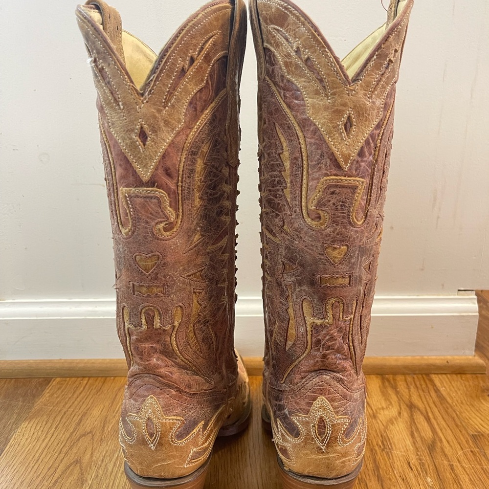Corral Cowboy Boots Womens 5 Snip Toe Western Leather Embroidered Brown - Picture 10 of 13